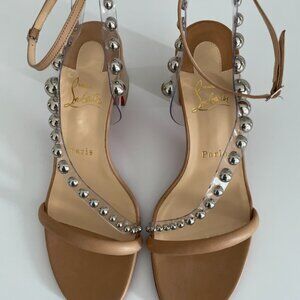 Christian Louboutin Sandals, Size 9, beige, translucent and silver